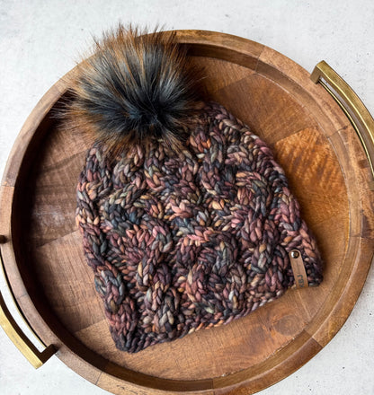 Iron Range Beanie | LUXURY Handmade 100% Merino Wool Knit Beanie | Malabrigo Rasta | Detachable Faux Fur Pom Pom | ADULT size | Ready To Ship