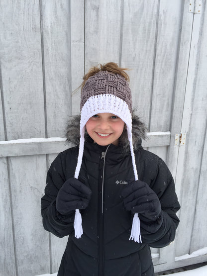 Basket Weave Messy Bun | 50/50 Cotton/Acrylic Crochet Beanie | Messy Bun or Ponytail | CHILD/TEEN/SMALL ADULT size | Ready To Ship