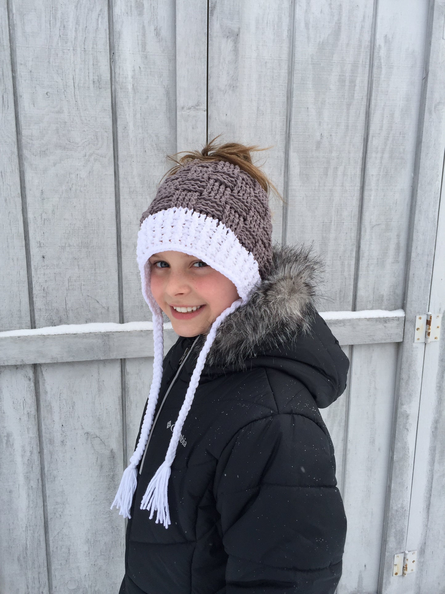 Basket Weave Messy Bun | 50/50 Cotton/Acrylic Crochet Beanie | Messy Bun or Ponytail | CHILD/TEEN/SMALL ADULT size | Ready To Ship