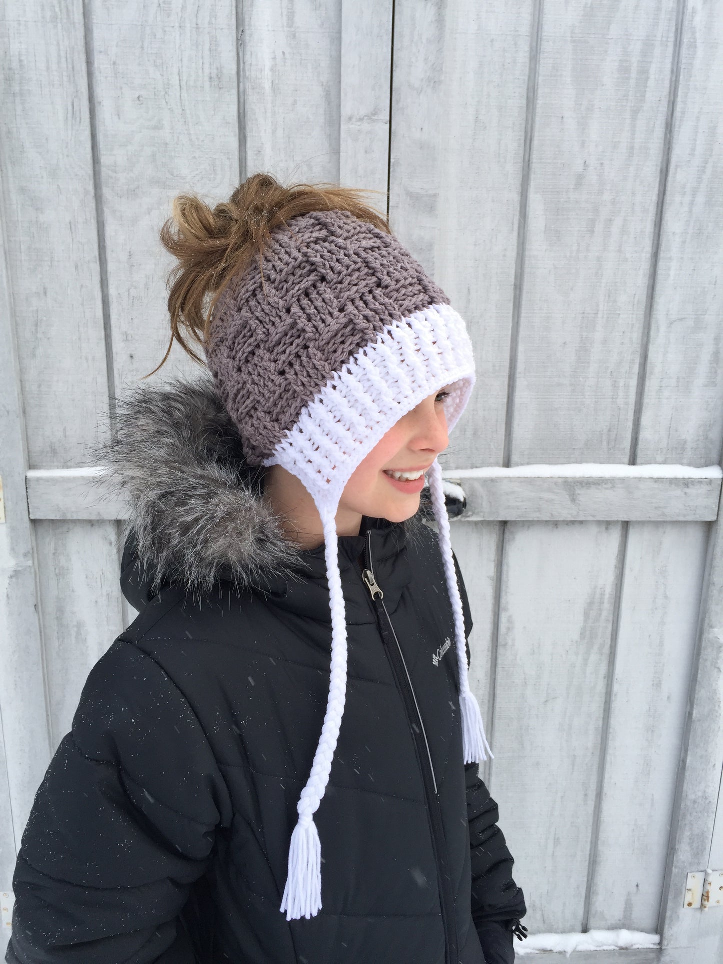 Basket Weave Messy Bun | 50/50 Cotton/Acrylic Crochet Beanie | Messy Bun or Ponytail | CHILD/TEEN/SMALL ADULT size | Ready To Ship