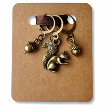 Load image into Gallery viewer, Stitch Markers: Squirrel and 2 acorns (set of 3 markers)
