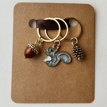 Load image into Gallery viewer, Stitch Markers: Squirrel, Acorn and Pinecone (set of 3 markers)
