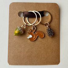 Load image into Gallery viewer, Stitch Markers: Squirrel, Acorn and Pinecone (set of 3 markers)
