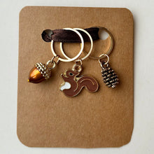 Load image into Gallery viewer, Stitch Markers: Squirrel, Acorn and Pinecone (set of 3 markers)
