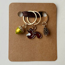 Load image into Gallery viewer, Stitch Markers: Squirrel, Acorn and Pinecone (set of 3 markers)
