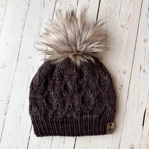 Knit Beanie | LUXURY Handmade 100% Merino Wool Knit Beanie | Malabrigo Chunky | Detachable Faux Fur Pom Pom | ADULT size | Ready To Ship