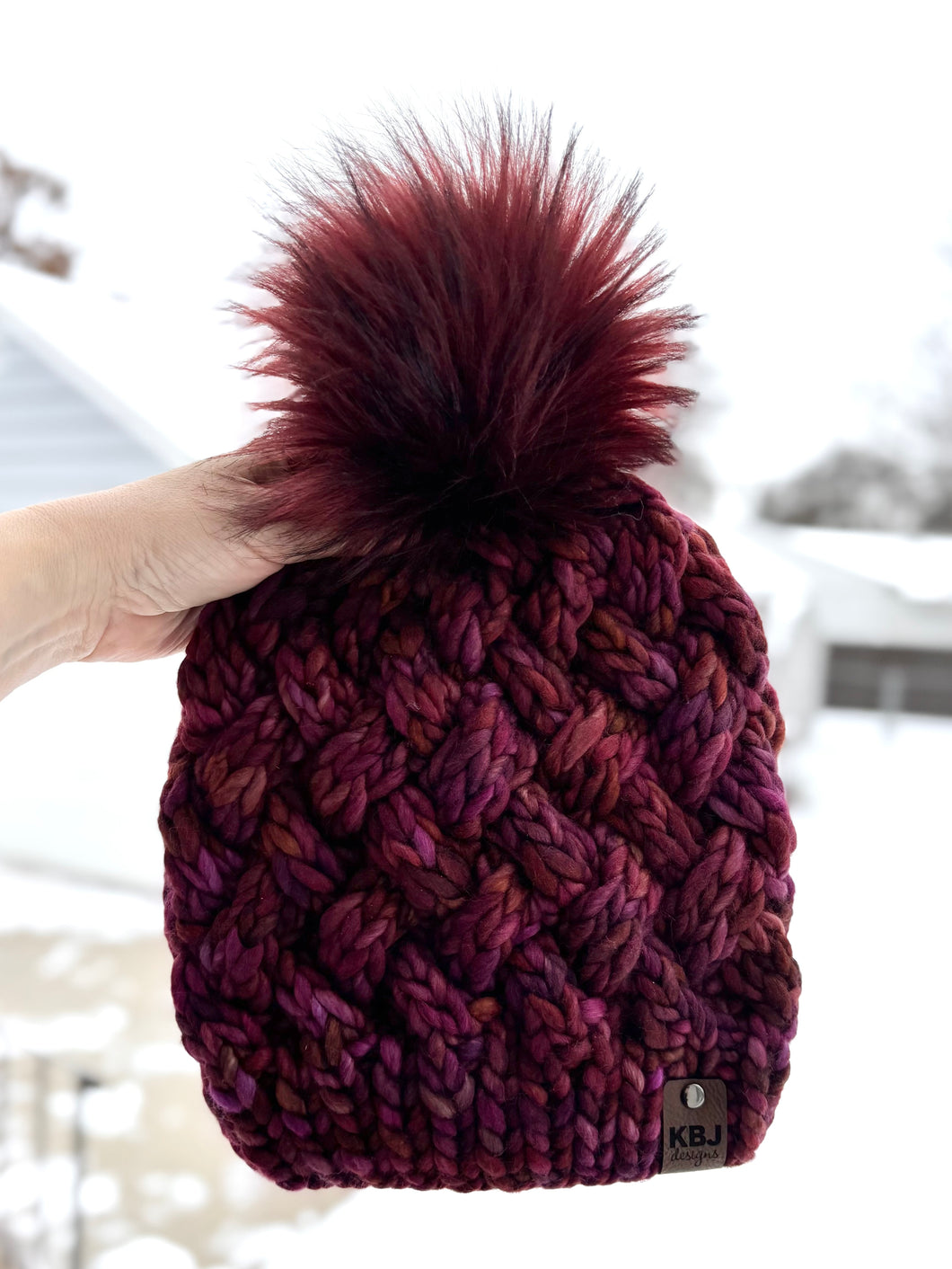 Yukon Slouch | LUXURY Handmade 100% Merino Wool Knit Beanie | Malabrigo Rasta | Detachable Faux Fur Pom Pom | ADULT size | Ready To Ship