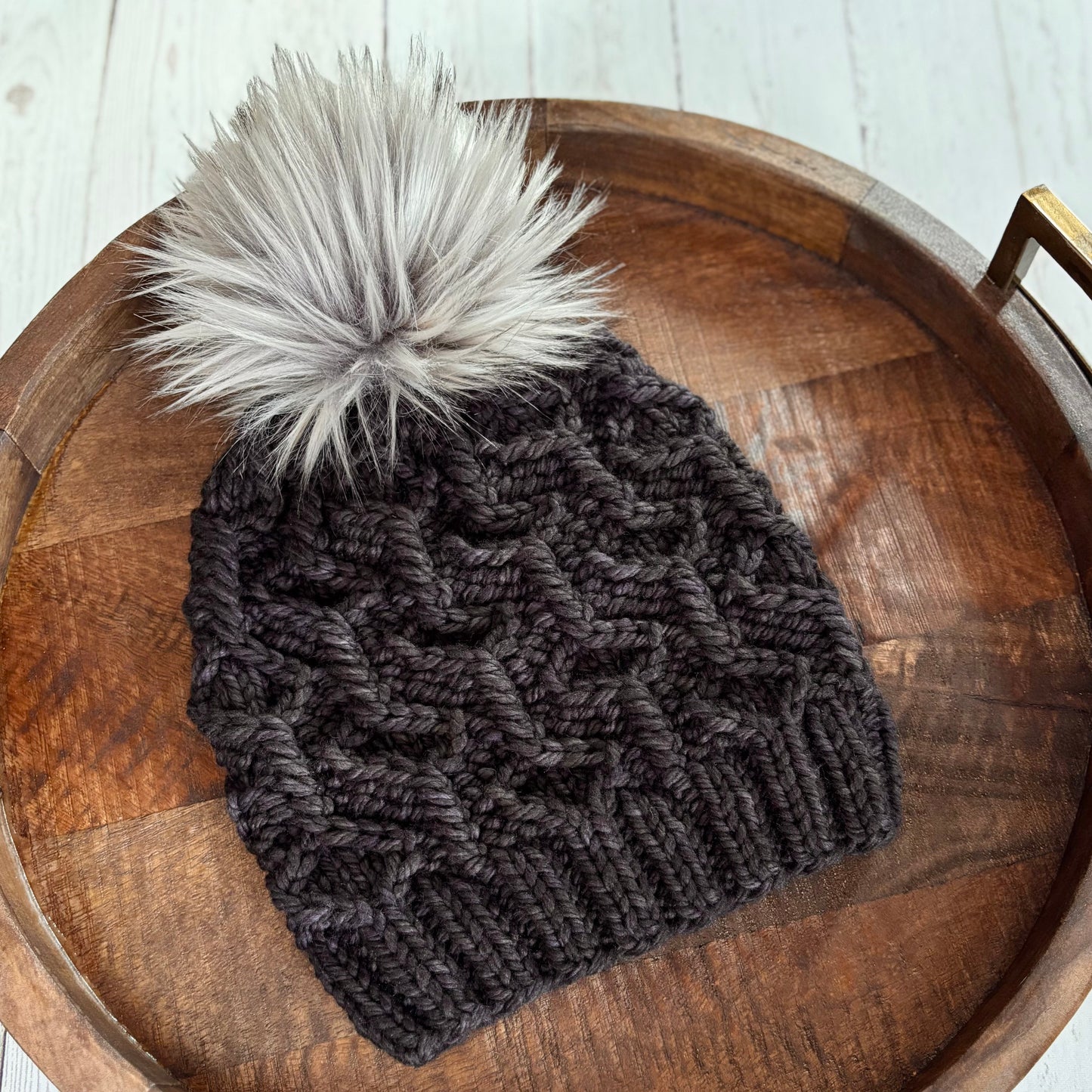Wine Twister Beanie | LUXURY Handmade 100% Merino Wool Knit Beanie | Malabrigo Chunky | Detachable Faux Fur Pom Pom | SMALL ADULT Size | Ready To Ship