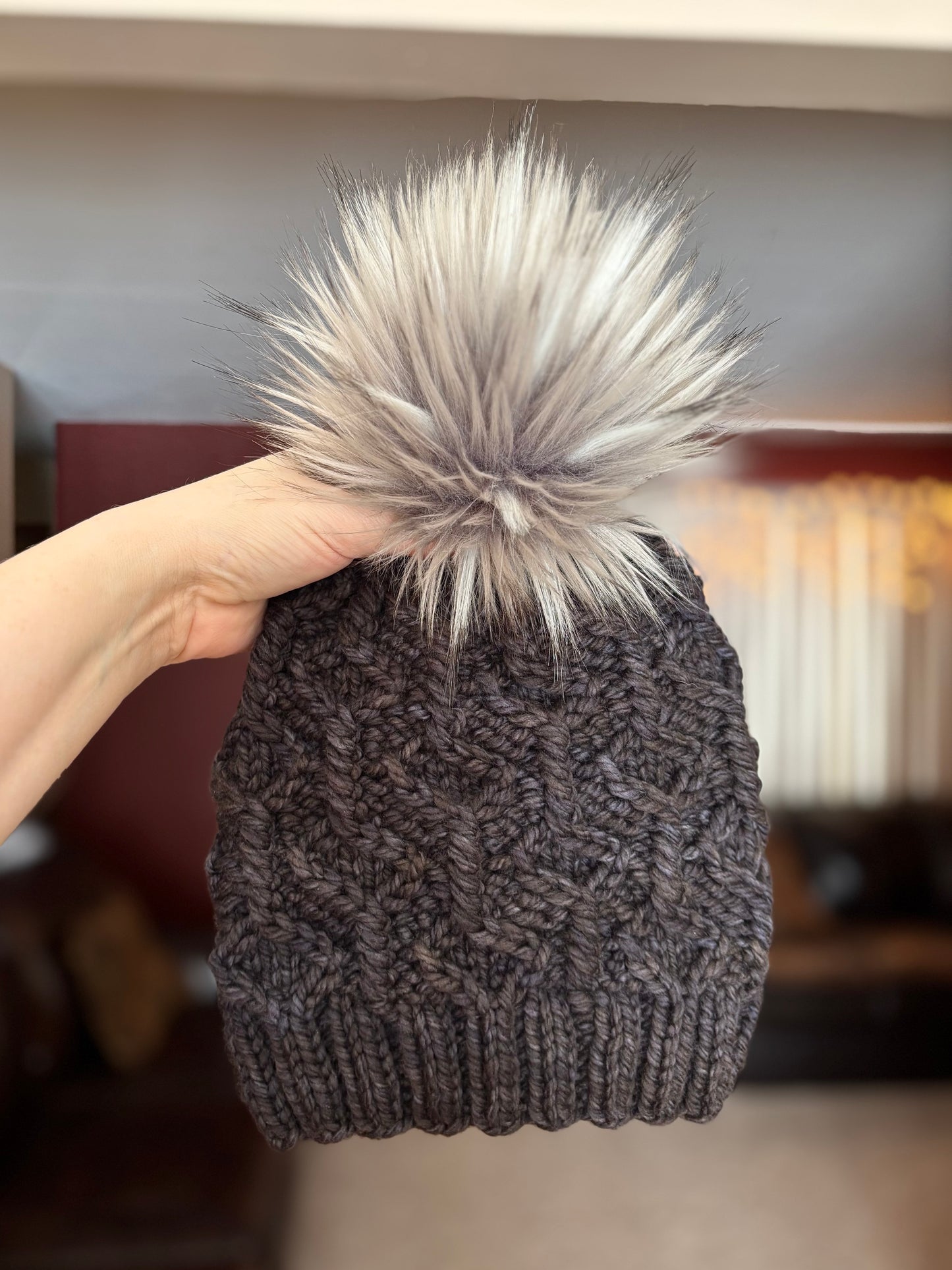 Wine Twister Beanie | LUXURY Handmade 100% Merino Wool Knit Beanie | Malabrigo Chunky | Detachable Faux Fur Pom Pom | SMALL ADULT Size | Ready To Ship