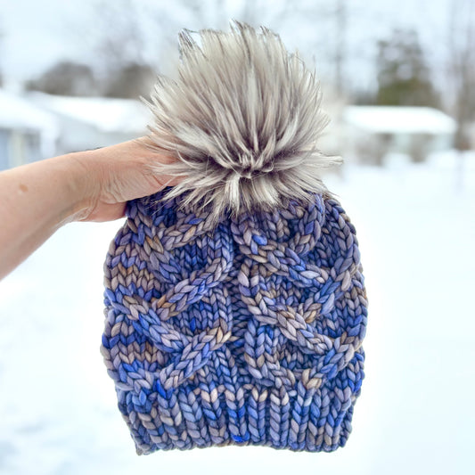 Wandering Cables Beanie | LUXURY Handmade 100% Merino Wool Knit Beanie | Malabrigo Rasta | Detachable Faux Fur Pom Pom | ADULT size | Ready To Ship