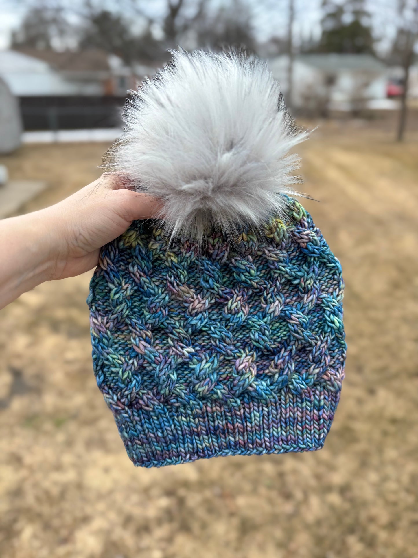 Interlinked Beanie | LUXURY Handmade 100% Merino Wool Knit Beanie | Malabrigo Mecha | Detachable Faux Fur Pom Pom | ADULT size | Ready To Ship