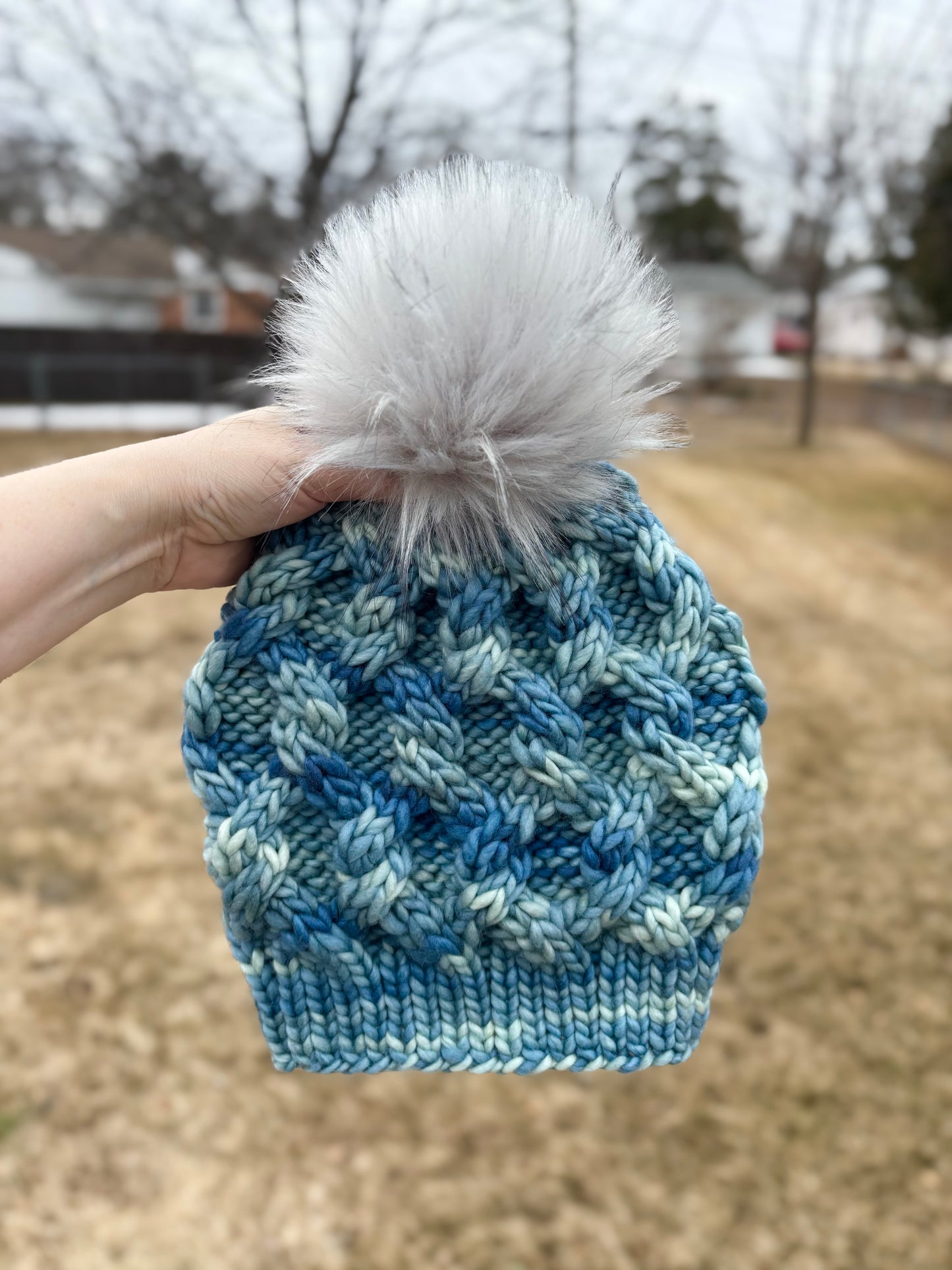Interlinked Beanie | LUXURY Handmade 100% Merino Wool Knit Beanie | Franca Manos del Uruguay | Detachable Faux Fur Pom Pom | ADULT size | Ready To Ship