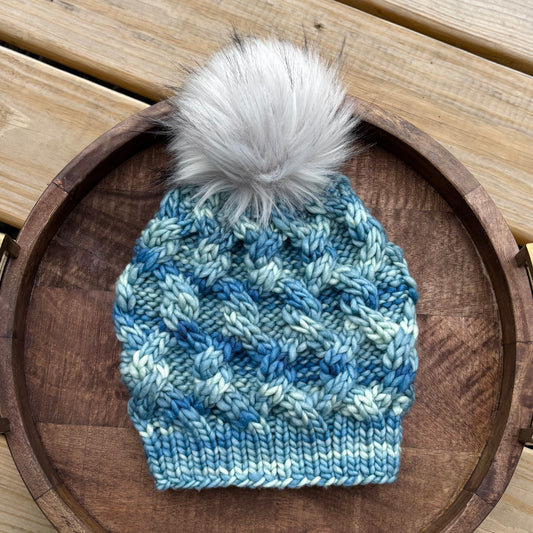 Interlinked Beanie | LUXURY Handmade 100% Merino Wool Knit Beanie | Franca Manos del Uruguay | Detachable Faux Fur Pom Pom | ADULT size | Ready To Ship