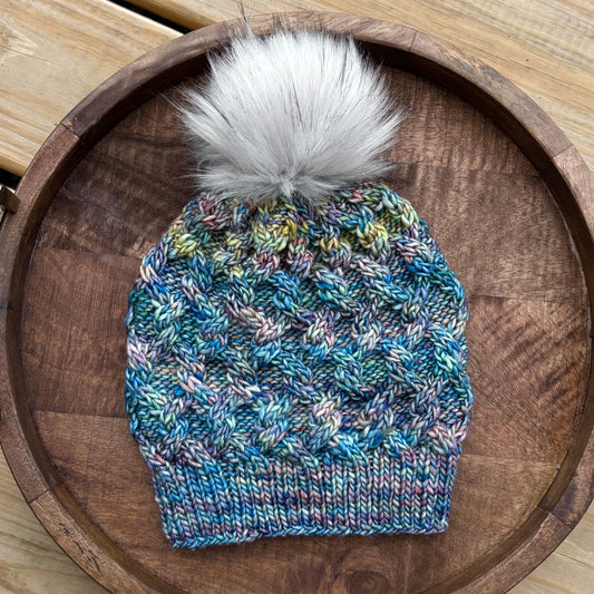 Interlinked Beanie | LUXURY Handmade 100% Merino Wool Knit Beanie | Malabrigo Mecha | Detachable Faux Fur Pom Pom | ADULT size | Ready To Ship