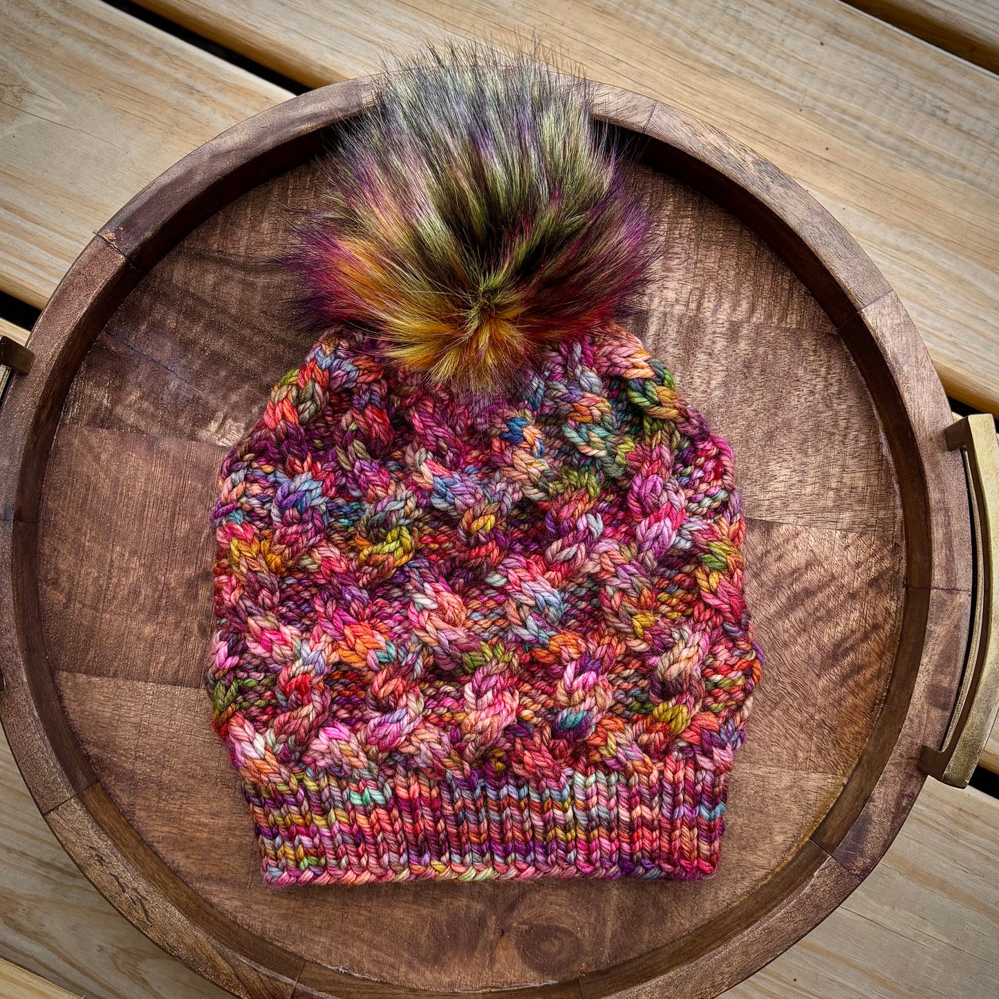 Interlinked Beanie | LUXURY Handmade 100% Merino Wool Knit Beanie | Malabrigo Chunky | Detachable Faux Fur Pom Pom | ADULT Size | Ready To Ship