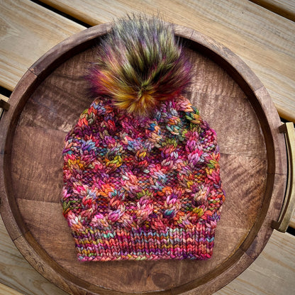 Interlinked Beanie | LUXURY Handmade 100% Merino Wool Knit Beanie | Malabrigo Chunky | Detachable Faux Fur Pom Pom | ADULT Size | Ready To Ship