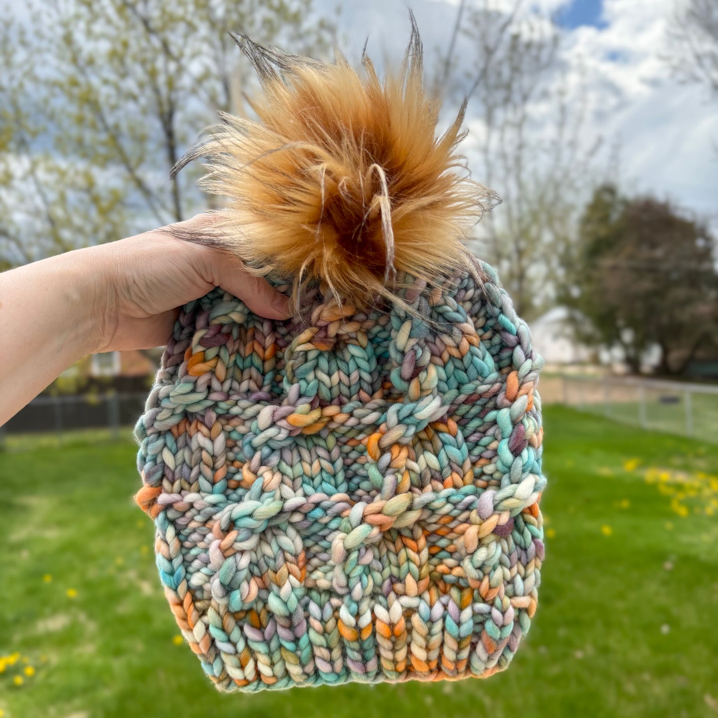 Nolita Slouch | LUXURY Handmade 100% Merino Wool Knit Beanie | Malabrigo Rasta | Detachable Faux Fur Pom Pom | ADULT size | Ready To Ship