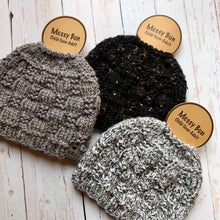 Load image into Gallery viewer, KNIT Pattern for Checkerboard Beanie or Messy Bun | Knit Hat Pattern | Hat Knitting Pattern | DIY Written Knit Instructions
