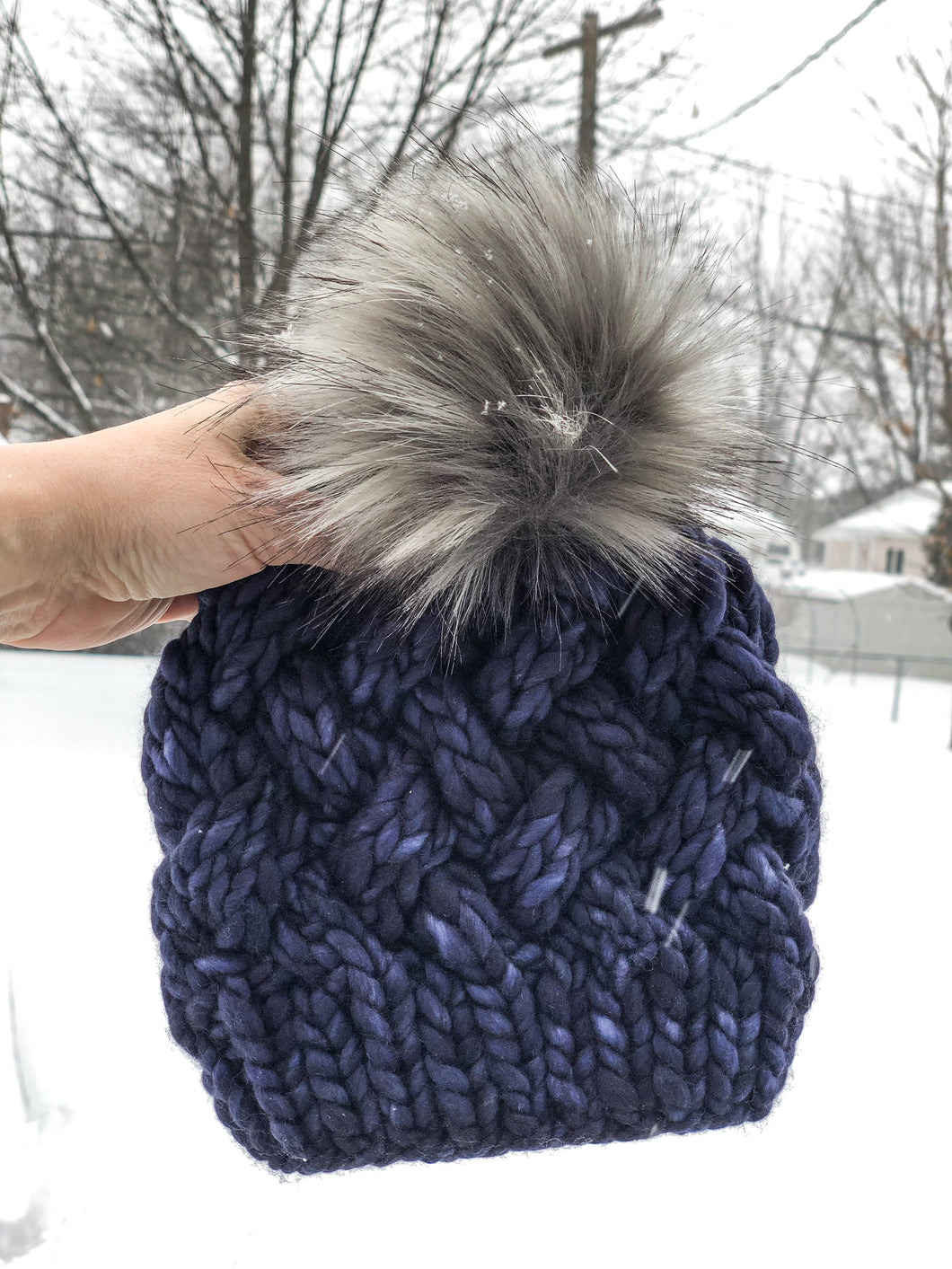 Yukon Slouch LUXURY Handmade 100% Merino Wool Knit Beanie in Malabrigo Rasta with detachable faux fur pom pom (Toddler Size) - Ready To Ship