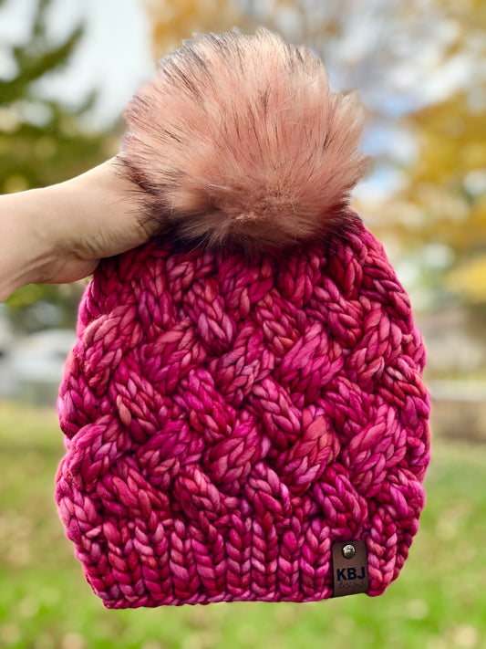 Yukon Slouch | LUXURY Handmade 100% Merino Wool Knit Beanie | Malabrigo Rasta | Detachable Faux Fur Pom Pom | ADULT size | Ready To Ship