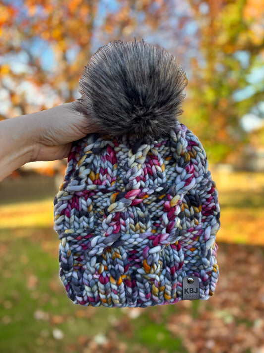 Nolita Slouch | LUXURY Handmade 100% Merino Wool Knit Beanie | Malabrigo Rasta | Detachable Faux Fur Pom Pom | ADULT size | Ready To Ship