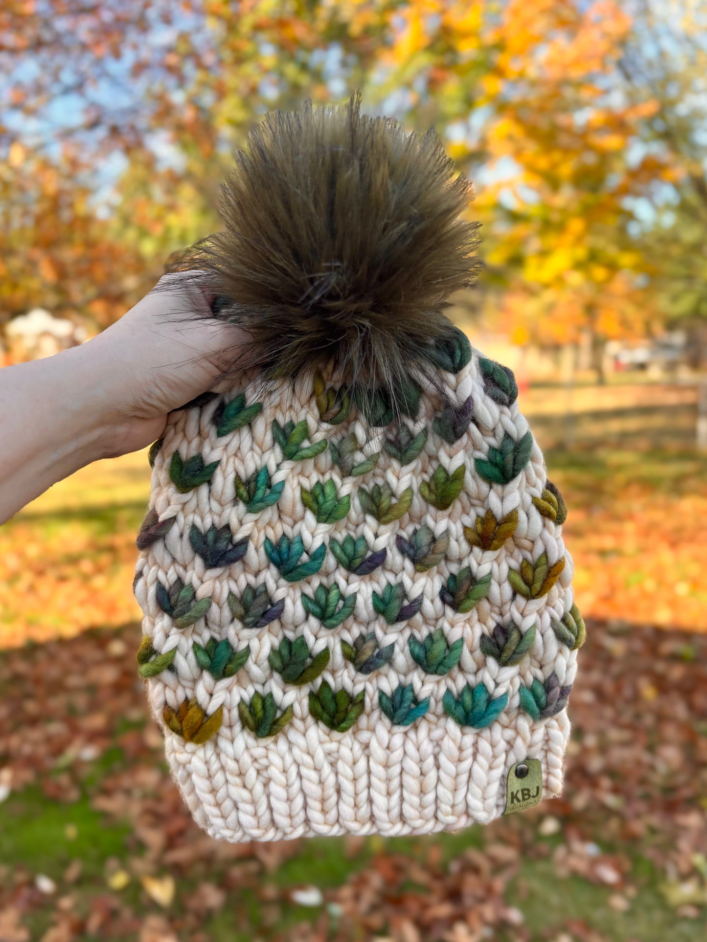 Lotus Flower Beanie | LUXURY Handmade 100% Merino Wool Knit Beanie | Malabrigo Rasta | Detachable Faux Fur Pom Pom | ADULT size | Ready To Ship