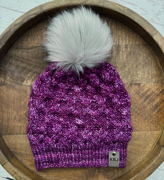 Interlinked Beanie | LUXURY Handmade 100% Merino Wool Knit Beanie | Malabrigo Mecha | Detachable Faux Fur Pom Pom | ADULT size | Ready To Ship