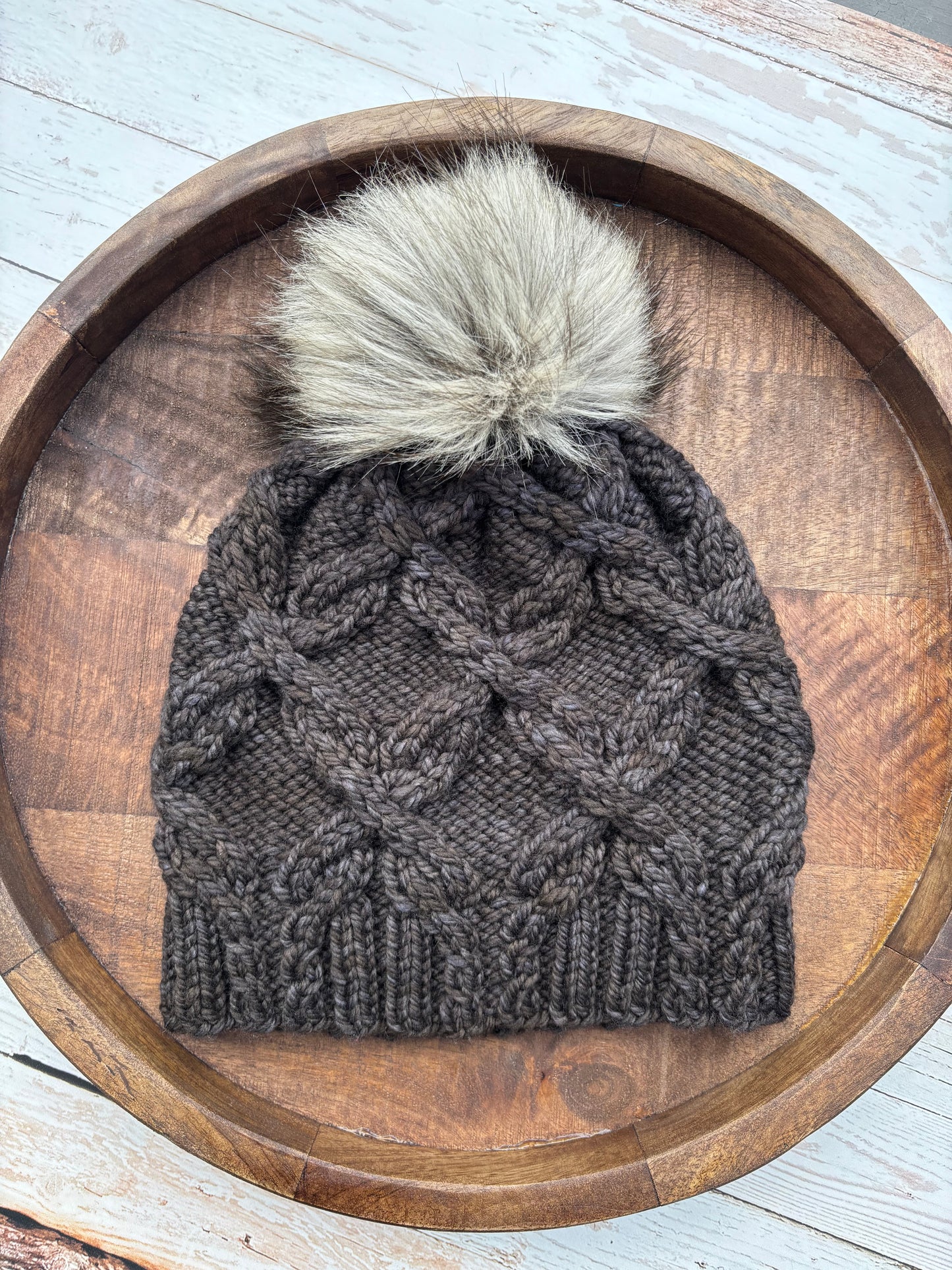 Double Cross Beanie | LUXURY Handmade 100% Merino Wool Knit Beanie | Malabrigo Chunky | Detachable Faux Fur Pom Pom | ADULT Size | Ready To Ship