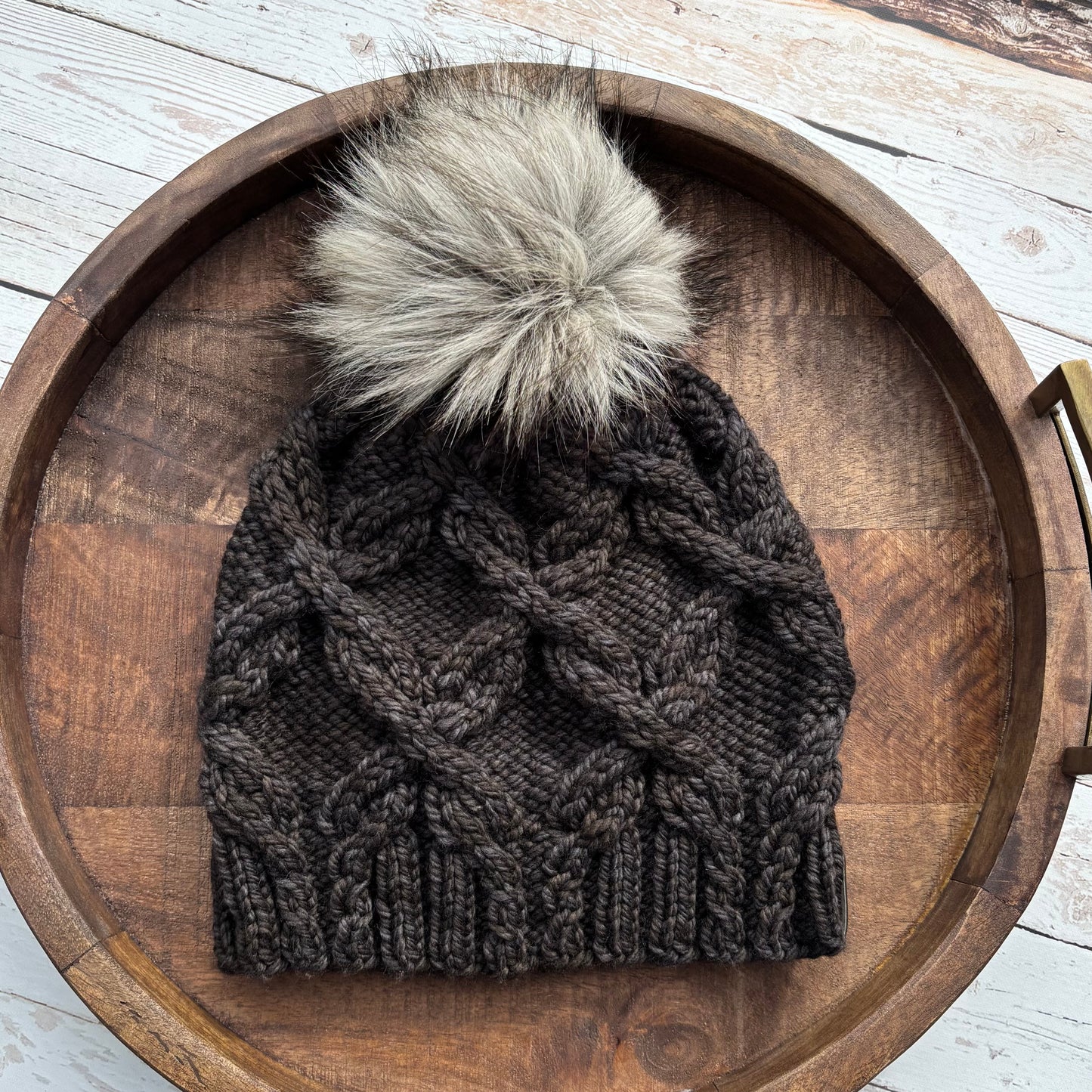 Double Cross Beanie | LUXURY Handmade 100% Merino Wool Knit Beanie | Malabrigo Chunky | Detachable Faux Fur Pom Pom | ADULT Size | Ready To Ship