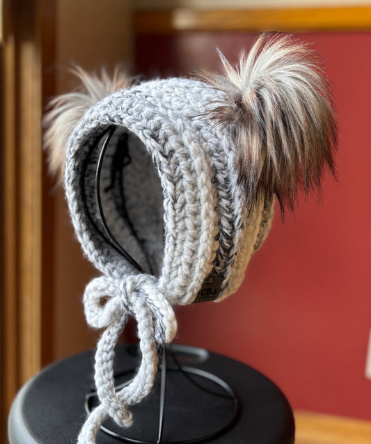 Child Double Pom Bonnet  | Premium Handmade | Detachable Faux Fur Pom Poms  |  Ready To Ship