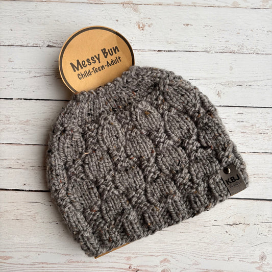Checkerboard Messy Bun | 100% Acrylic Knit Beanie | Messy Bun or Ponytail | CHILD/TEEN/ADULT size | Ready To Ship