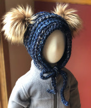 Load image into Gallery viewer, Toddler Double Pom Bonnet  | Premium Handmade | Detachable Faux Fur Pom Poms  |  Ready To Ship
