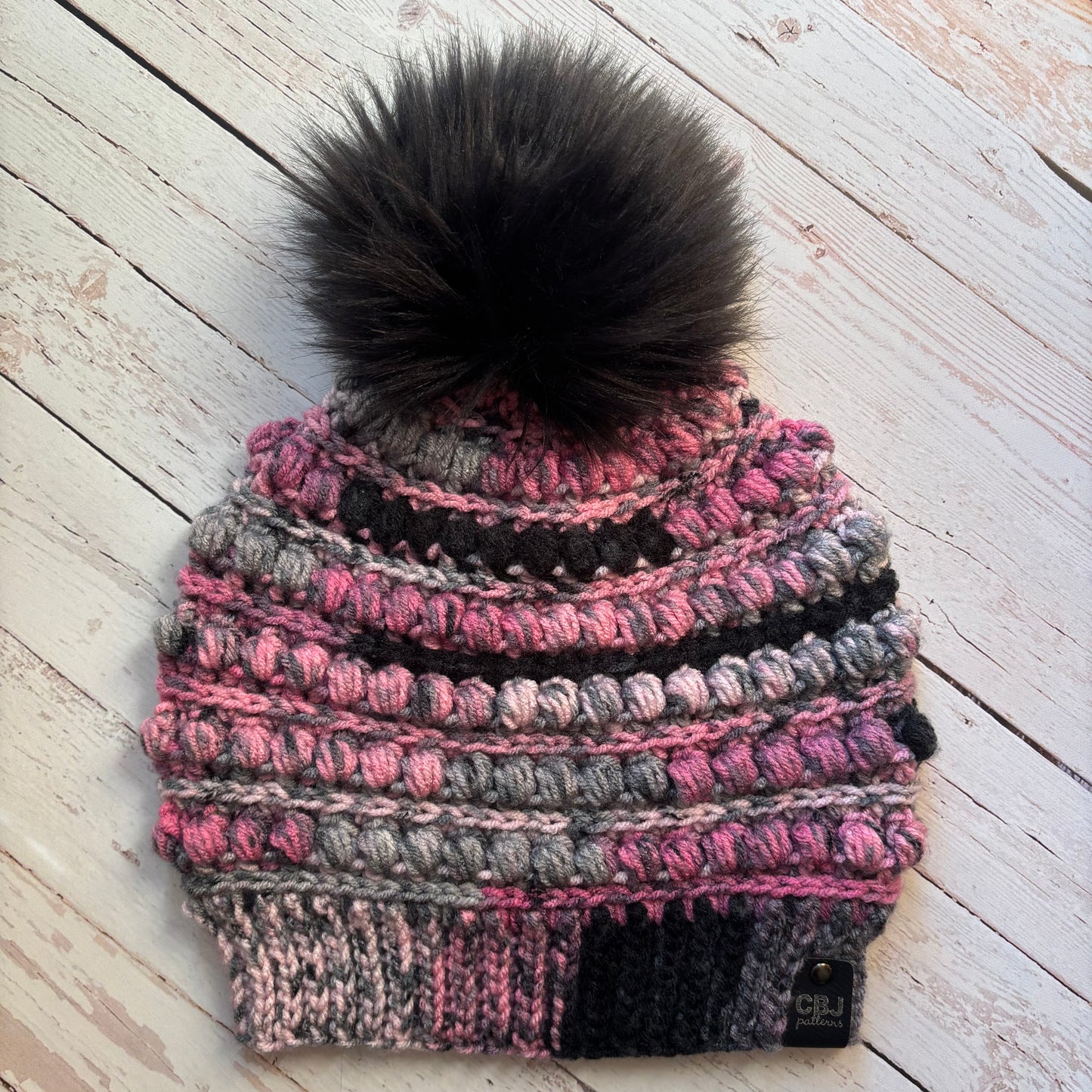 Premium Handmade Crochet Beanie in Various Colors | Gramercy Slouch with Minnesota Patch | NO WOOL (Acrylic) | Detachable Faux Fur Pom Pom  |  Ready To Ship