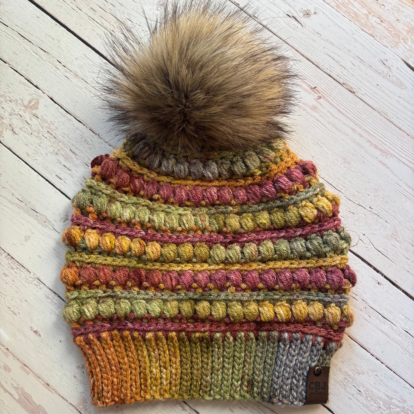 Premium Handmade Crochet Beanie in Various Colors | Gramercy Slouch with Minnesota Patch | NO WOOL (Acrylic) | Detachable Faux Fur Pom Pom  |  Ready To Ship