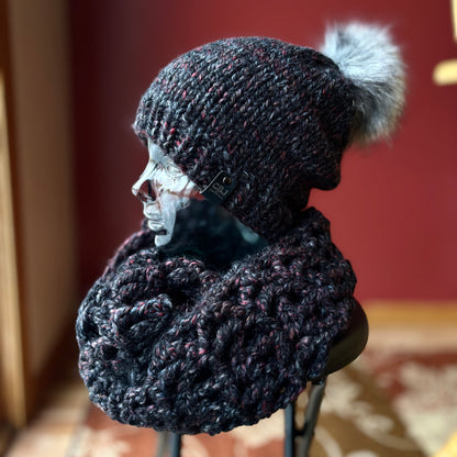 Premium Handmade Beanie & Cowl Set  | Detachable Faux Fur Pom Pom | ADULT size | Ready To Ship