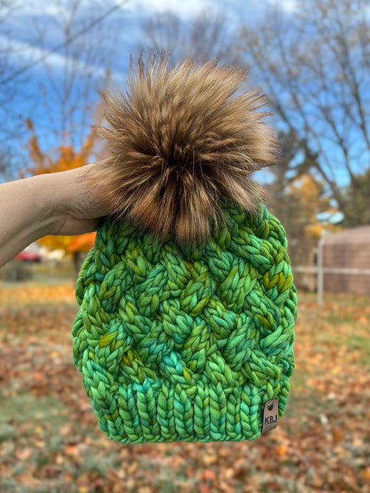 Yukon Slouch | LUXURY Handmade 100% Merino Wool Knit Beanie | Malabrigo Rasta | Detachable Faux Fur Pom Pom | ADULT size | Ready To Ship