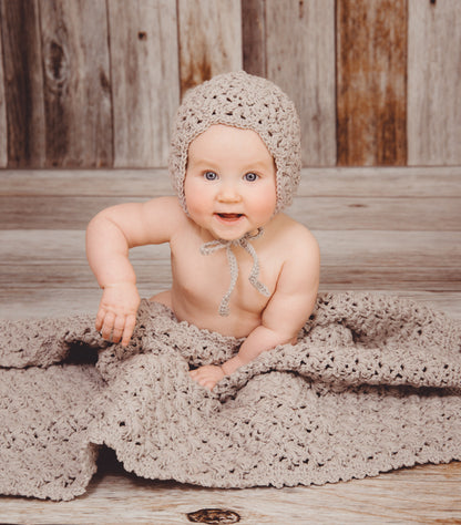 Snow Flurry Baby Bonnet & Blanket | Baby Bonnet & Blanket Set  | Bonnet Approximately 6-12 Months | Ready To Ship