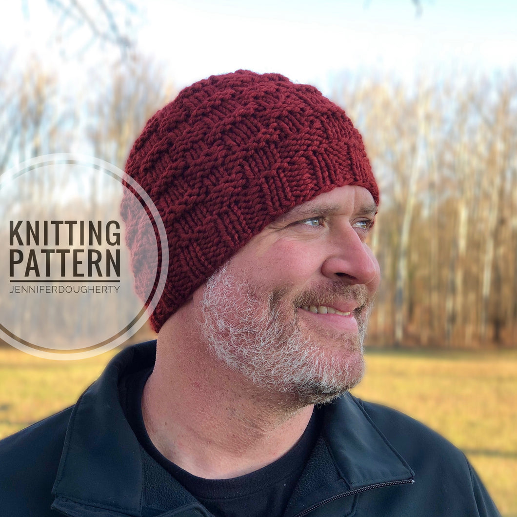 KNIT Pattern for Classic Men's Basket Weave Beanie | Knit Hat Pattern | Hat Knitting Pattern | DIY Written Knit Instructions