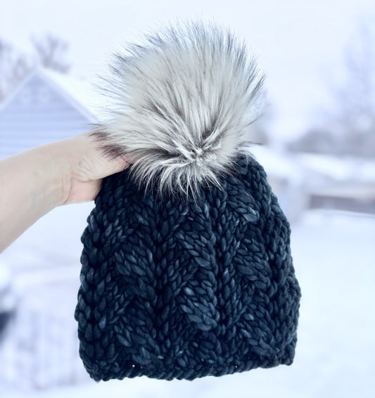 Convergence Beanie | LUXURY Handmade 100% Merino Wool Knit Beanie | Malabrigo Rasta | Detachable Faux Fur Pom Pom | ADULT size | Ready To Ship