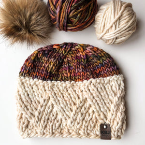 Divergence Beanie LUXURY Handmade 100% Merino Wool Knit Beanie in Malabrigo Rasta with detachable faux fur pom pom - Ready To Ship