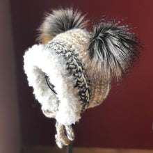 Load image into Gallery viewer, 6-12 Months Double Pom Bonnet | Premium Handmade | Faux Fur Trim | Detachable Faux Fur Pom Poms | Ready To Ship
