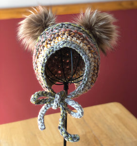 Crochet Pattern for Double Pom Fur Trim Bonnet | Crochet Double Pom Bonnet Pattern | Fur Trim Baby Bonnet Crocheting Pattern | DIY Written Crochet Instructions