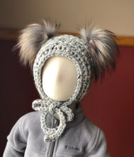 Load image into Gallery viewer, 0-6 Months Double Pom Bonnet  | Premium Handmade | Detachable Faux Fur Pom Poms  |  Ready To Ship
