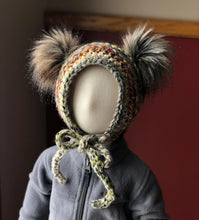 Load image into Gallery viewer, Toddler Double Pom Bonnet  | Premium Handmade | Detachable Faux Fur Pom Poms  |  Ready To Ship
