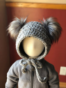 Toddler Double Pom Bonnet  | Premium Handmade | Detachable Faux Fur Pom Poms  |  Ready To Ship