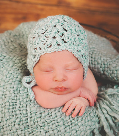 Crochet Pattern for Snow Flurry Baby Bonnet | Crochet Baby Bonnet Pattern | Baby Hat Crocheting Pattern | DIY Written Crochet Instructions
