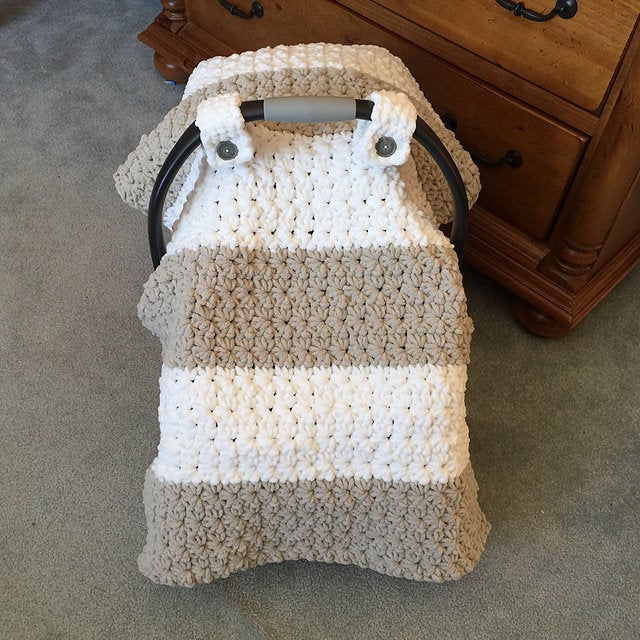Crochet Pattern for Chunky Star Stitch Car Seat Canopy Cover | Crochet Car Seat Blanket Pattern | Car Seat Cover Crocheting Pattern | DIY Written Crochet Instructions