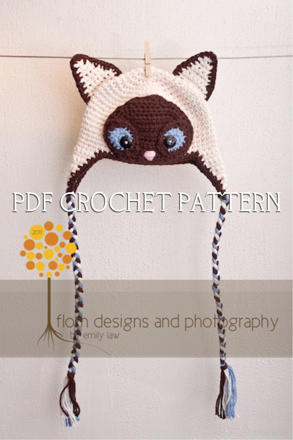 Crochet Pattern for Siamese Cat Hat, Crochet Hat Pattern