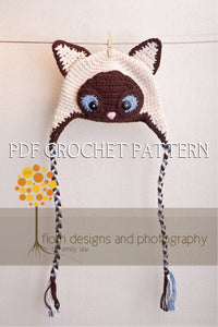 Crochet Pattern for Siamese Cat Hat | Crochet Hat Pattern | Hat Crocheting Pattern | DIY Written Crochet Instructions