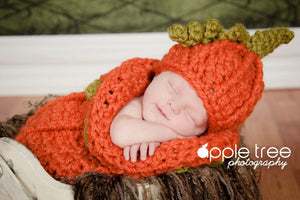 Crochet Pattern for Halloween Chunky Pumpkin Beanie Hat and Baby Cocoon | Crochet Pumpkin Cocoon Pattern | Baby Cocoon Crocheting Pattern | DIY Written Crochet Instructions